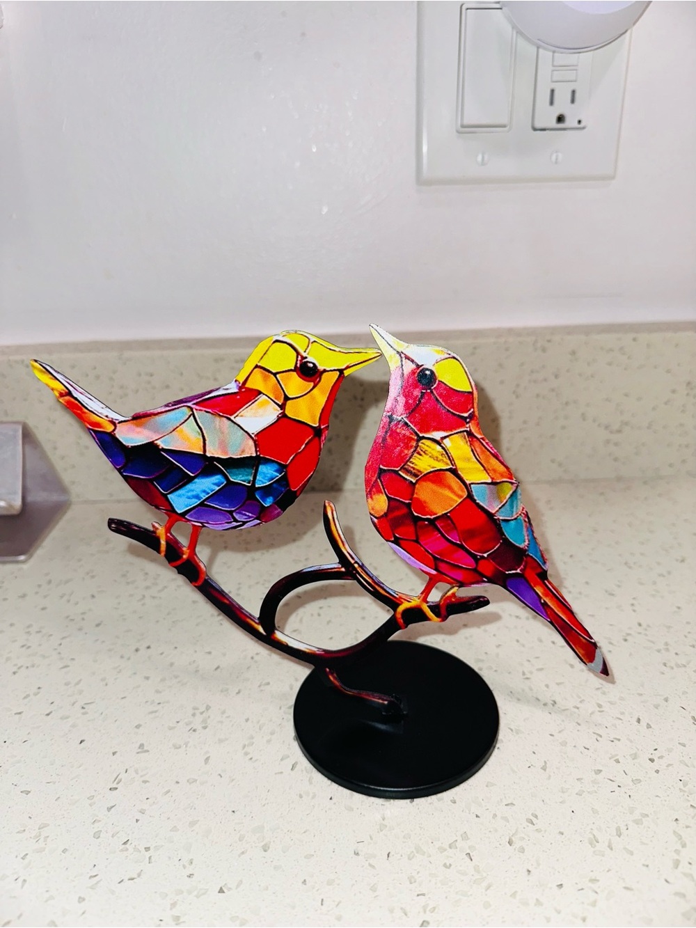 Colorful Mosaic Metal Bird Pair Sculpture - Multicolor
